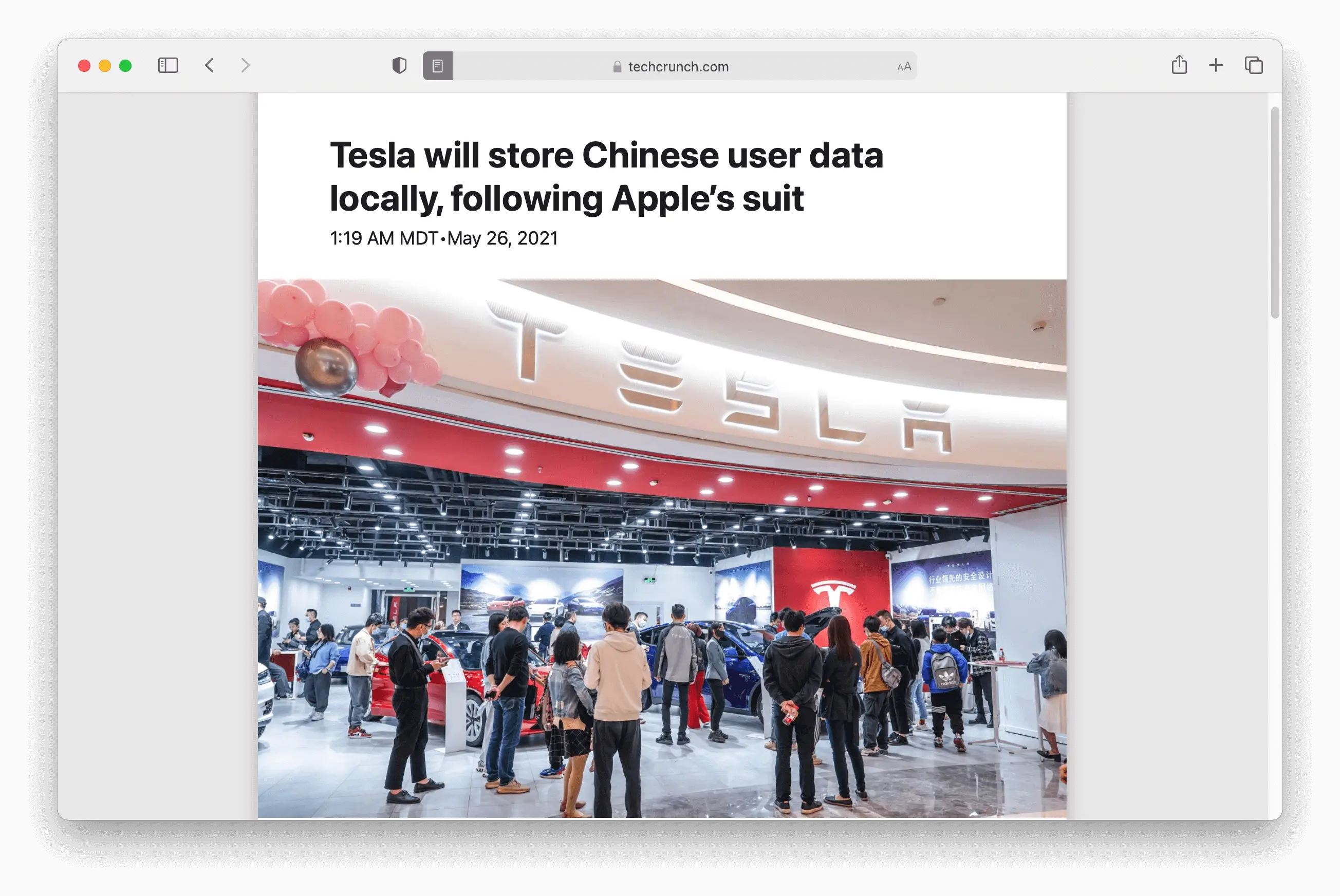 News Article on Tesla Data Storage in China